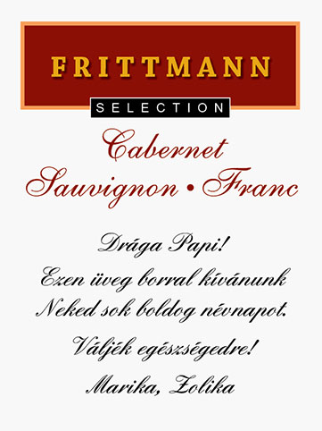 Egyedi címke eredeti Frittmann Cabernet Selection válogatás FPV